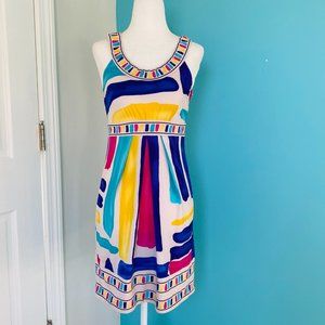 BCBGMaxAzria abstract, multicolor halter mini dress (size XS)